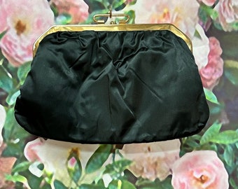 60s Gold Lame Black Satin Reversible Clutch Purse
