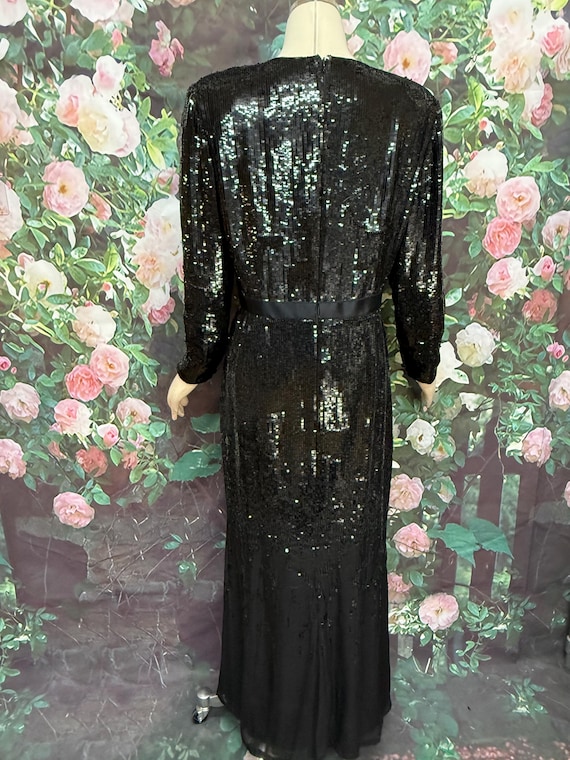 70s Bill Blass Black Sequin Evening Gown - image 10