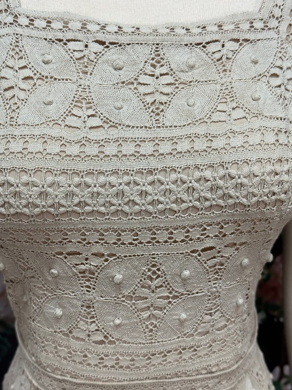 60s Peggy Hunt Beige Crochet Lace Dress - image 4