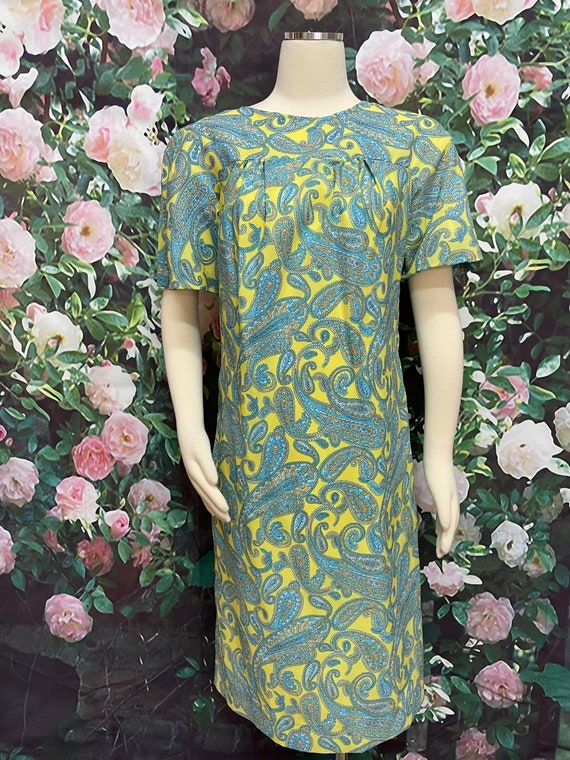 60s Lime Green Paisley Shift Dress Turquoise Blue - Etsy