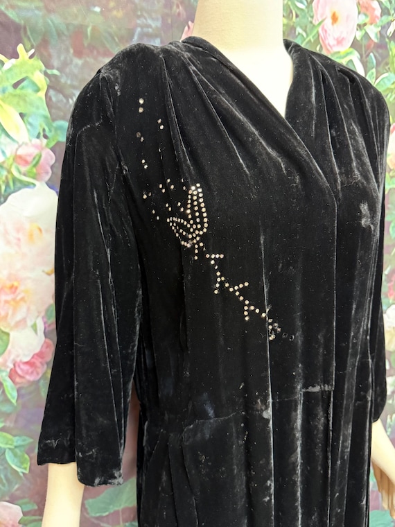 40s Kamore Black Silk Velvet Jacket Rhinestone De… - image 2