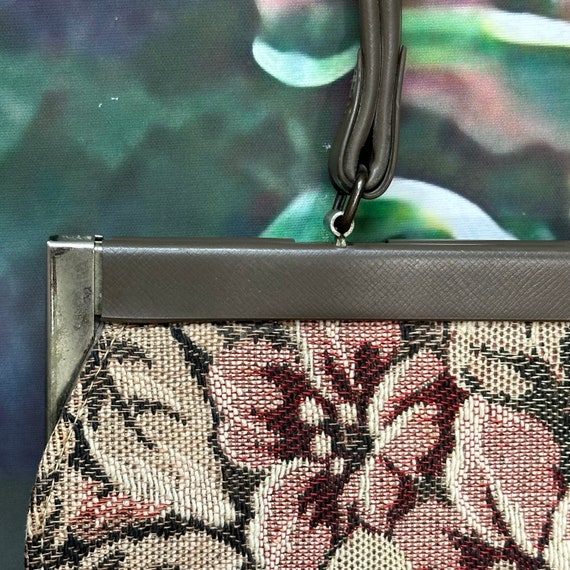 60s Dover Brown Floral Tapestry Handbag Large - image 3