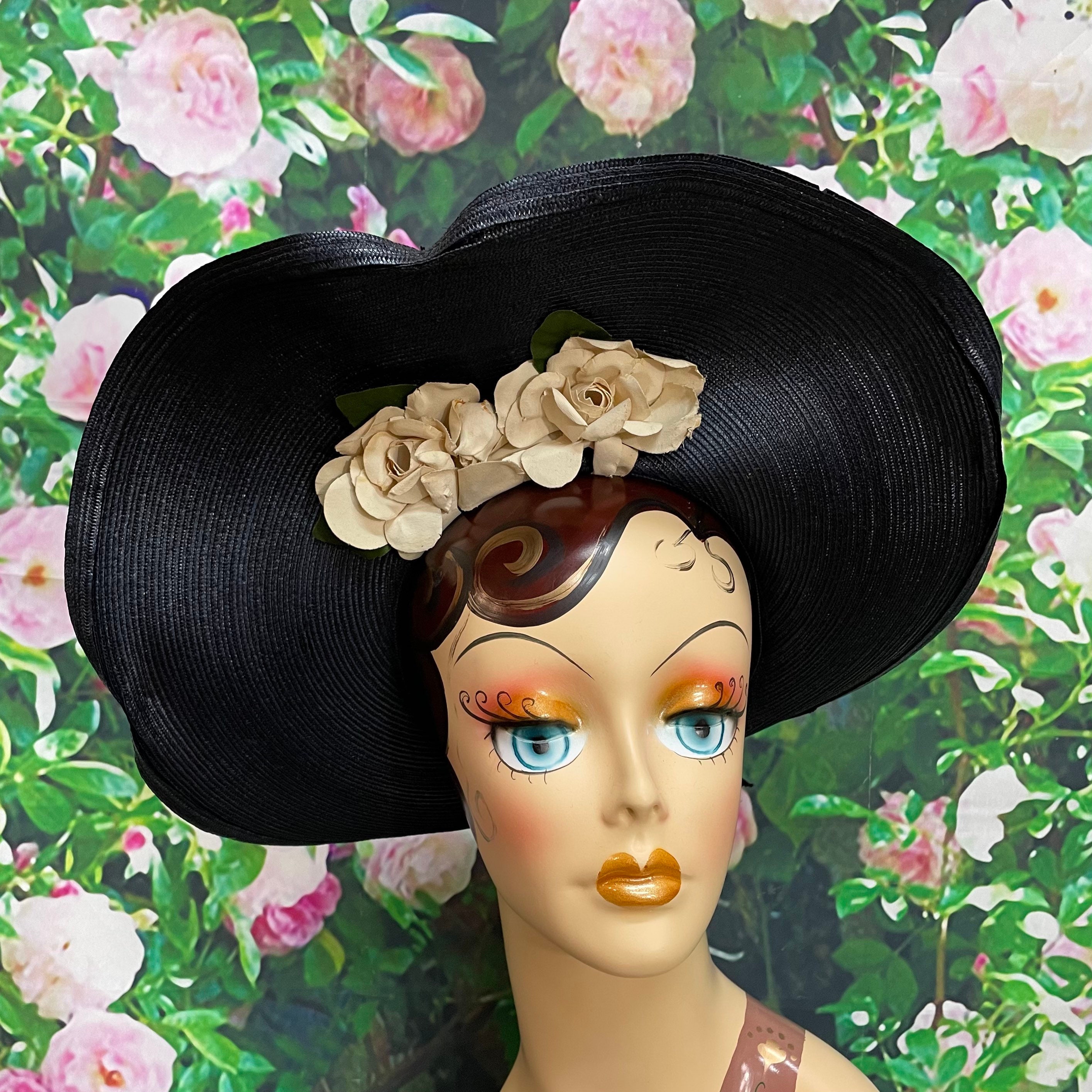 HALO HATS New York Vintage Straw Hat 40s Blue Straw Halo Hat Cream Flowers NY Creations - Etsy main image 3