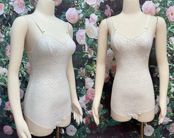 50s Beige Floral Lace Bodysuit Shapewear Empire Maid