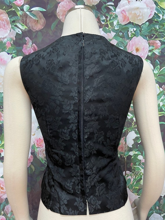 60s Black Satin Brocade Formal Maxi Skirt Shell T… - image 5