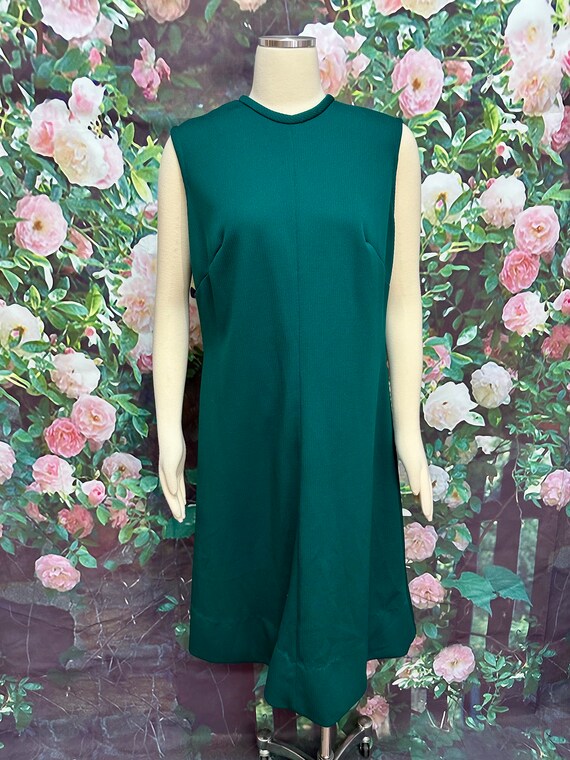 60s Evergreen Green Knit Mod Shift Dress Plus Size - image 2