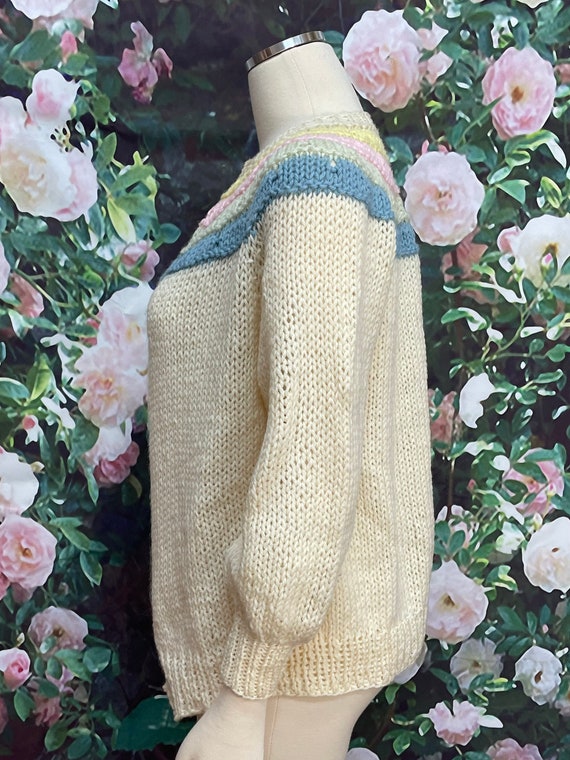 70s Cream Wool Knit Open Cardigan Pastels - image 6