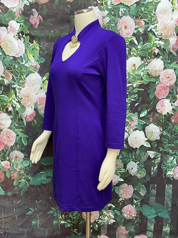 80s Young Edwardian Purple Sweater Dress Keyhole … - image 6