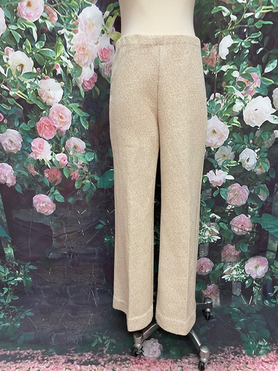 70s Tan Polyester Three Piece Pant Suit Cardigan … - image 9