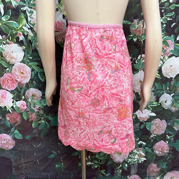 60s Pink Taffeta Butterfly Print Half Slip - image 6