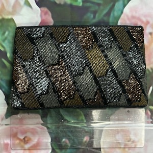 60s Delill Black Copper Beaded Zipper Clutch Purse