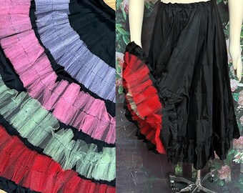 Vintage Black Taffeta Petticoat Rainbow Homemade