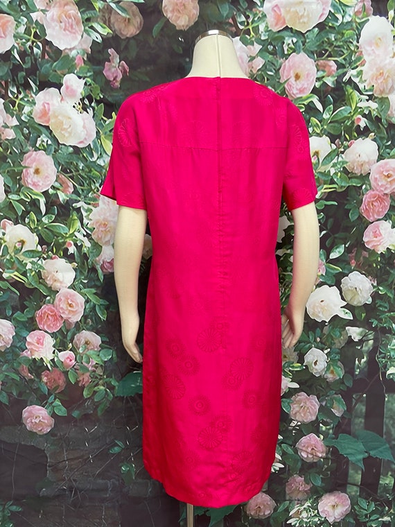 60s Hot Pink Floral Silk Shift Dress Hong Kong - image 8