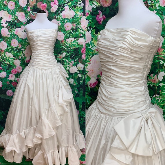 80s After Five White Satin Strapless Party Dress B