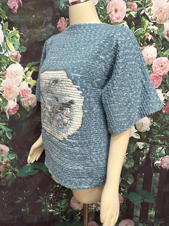 80s Blue Seagull Pullover Quilted Sweater Sand Piper Fiber Art Sakiori View 3