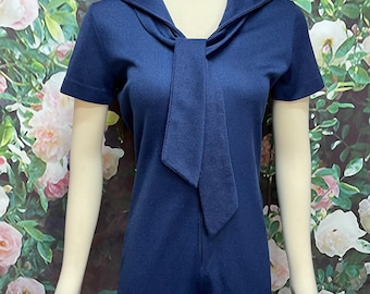 60s Whippette Blue Polyester Romper Zipper Playsuit
