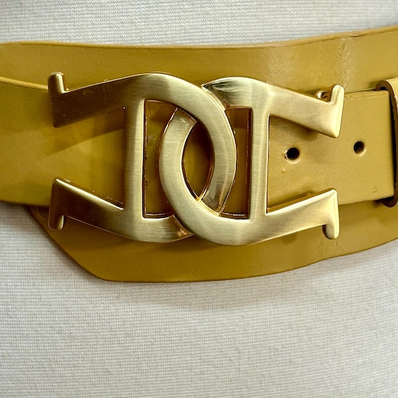 80s Etienne Aigner Yellow Leather Belt Logo Buckle - Etsy display picture 2