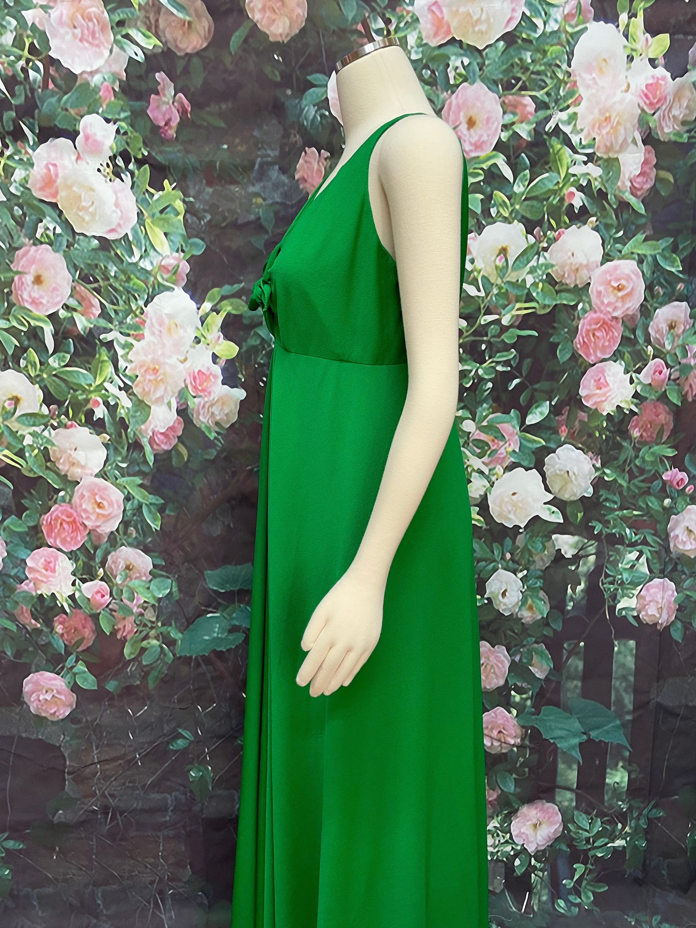 70s Green Knit Maxi Dress Tie Front Tall Dress - Etsy