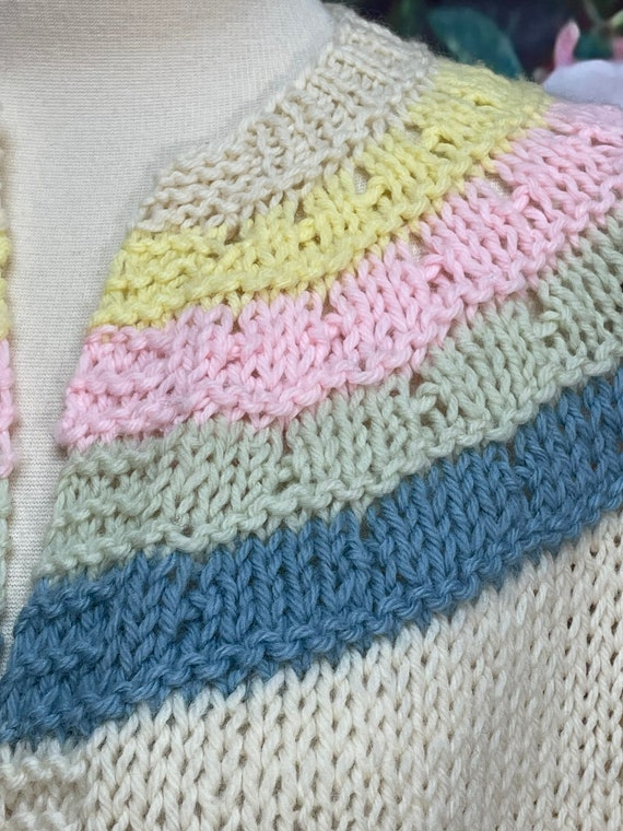 70s Cream Wool Knit Open Cardigan Pastels - image 3