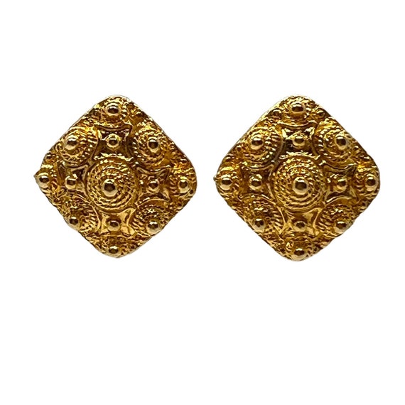 80s Gold Plated Cannetille Earrings Diamond Shape - image 1