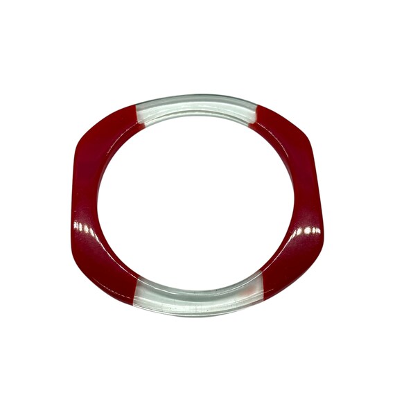 70s Red and Clear Lucite Square Bangle Bracelet - image 3