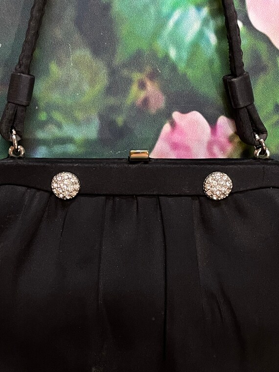 50s  After Five Black Fabric Purse Rhinestone But… - image 2