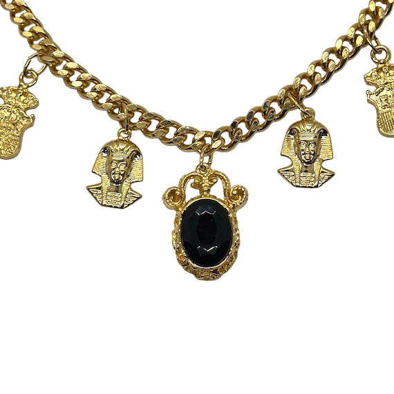 80s Egyptian Revival Charm Bracelet Gold Plated - image 1