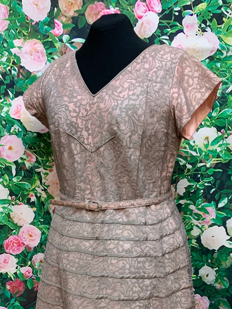 50s Gray Lace Pink Taffeta Dress Plus Size Volup