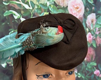 Vintage 1940s Don Anderson New York  Pheasant Feather Cocktail Hat - Women VTG 1950s Don Anderson Feather Cocktail Hat Plumage Veil  main image 2