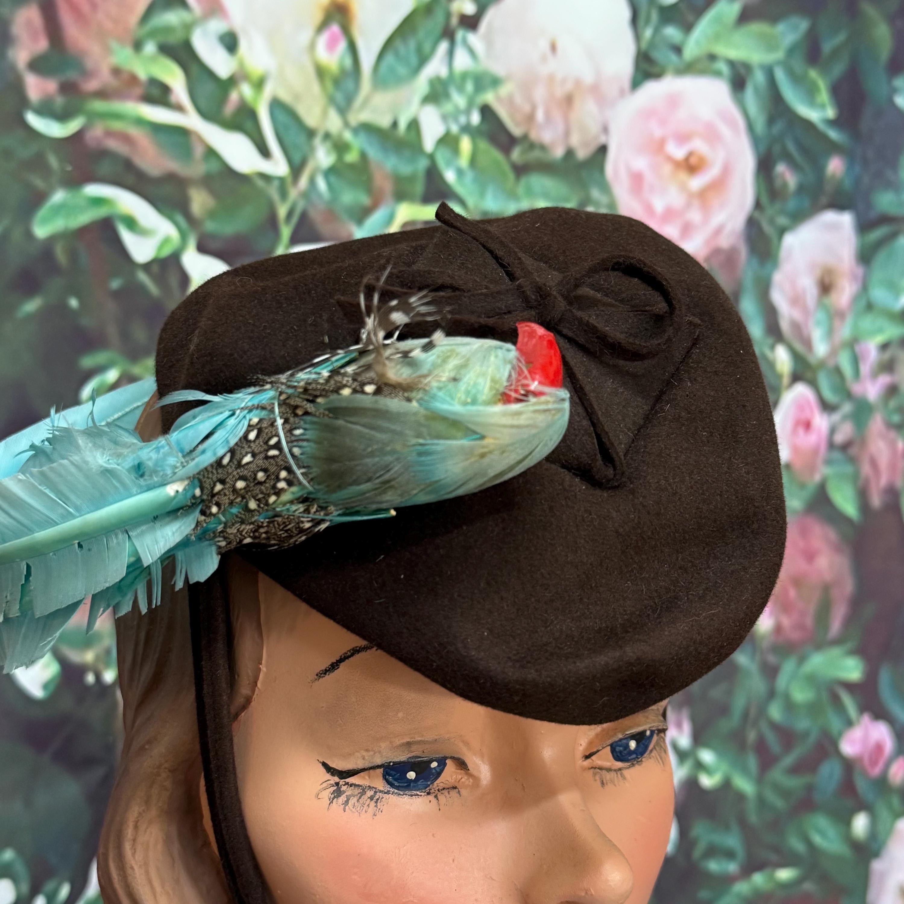 Elegant vintage  Blue and Brown feathered Women\'s Hat Ladies Feather Hat - Etsy main image 4