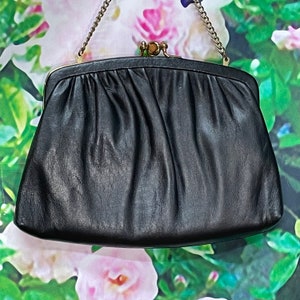 Cartera convertible de cuero negro de los años 60 con doble compartimento