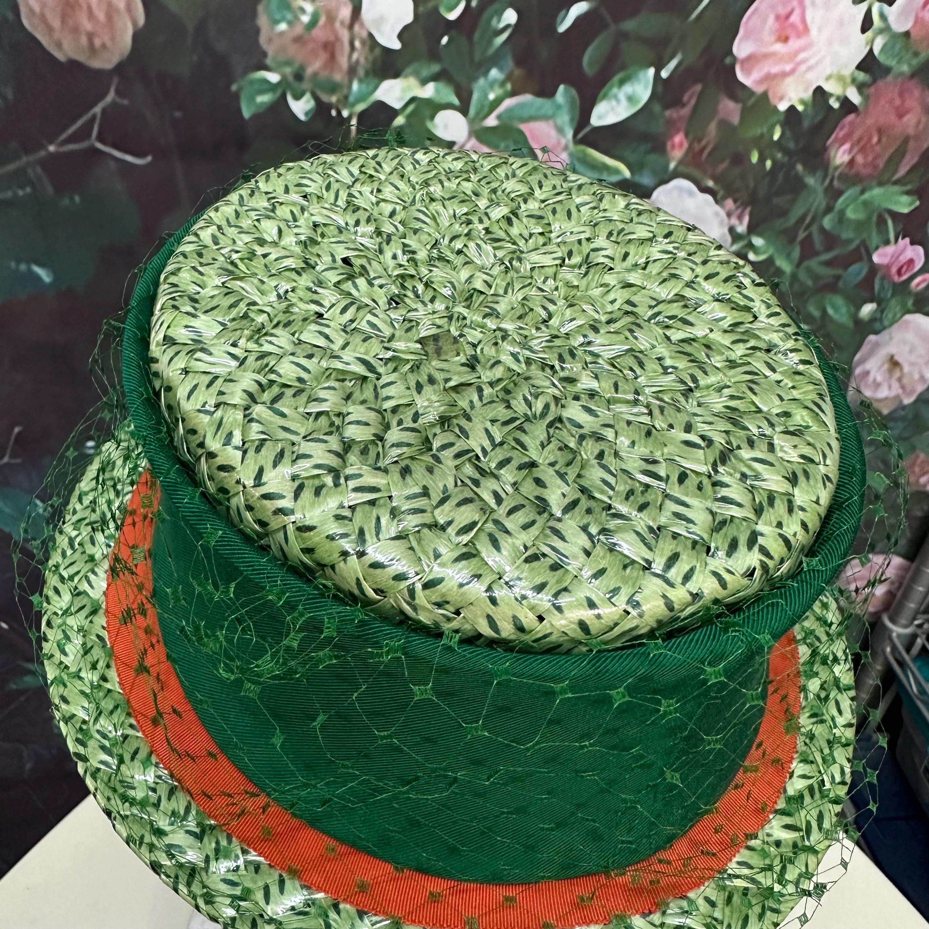 60s Leslie James Green Cellophane Boater Hat Green Net - Etsy