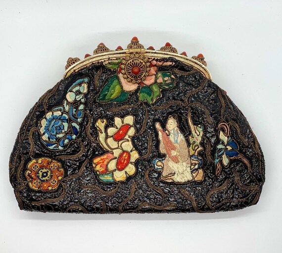 20s Qing Dynasty Silk Embroidered Purse Chinese Ha