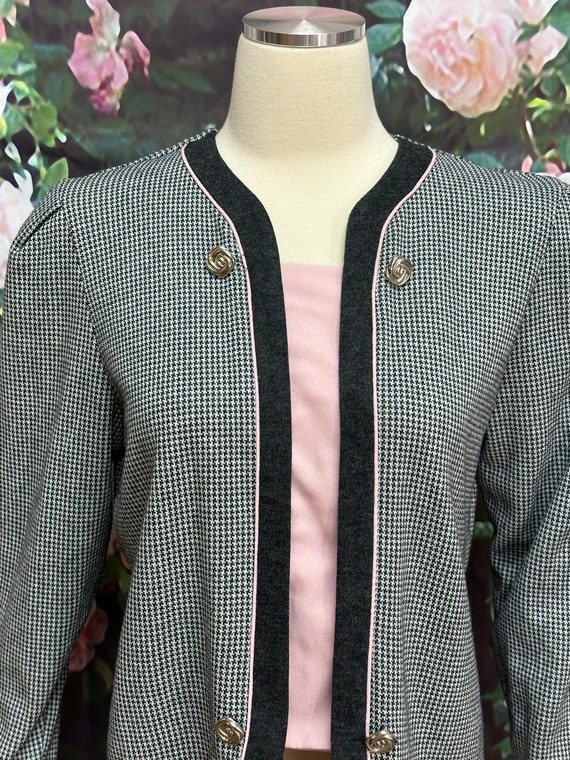 70s Lady Carol Petite Black White Check Cardigan … - image 2