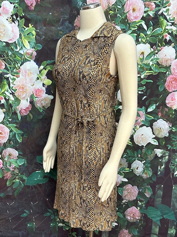 70s Brown Python Snake Print Shift Dress - image 4