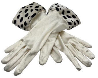 80s Ivory Satin Dalmatian Gloves Cruella