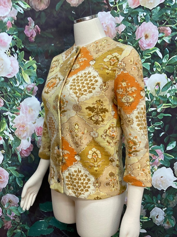 50s Kio for Hooper Gold Floral Wool Cardigan - image 3