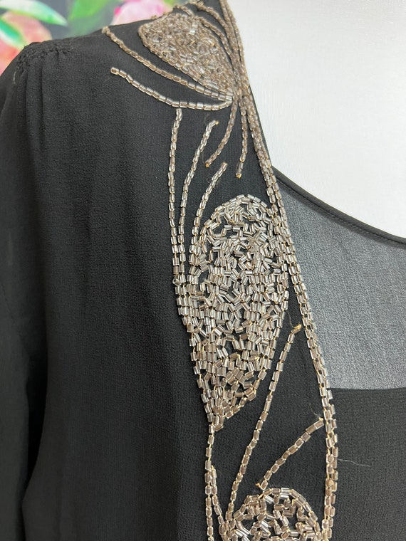 20s Black Sheer Silk Beaded Dress Jacket Flapper - image 4