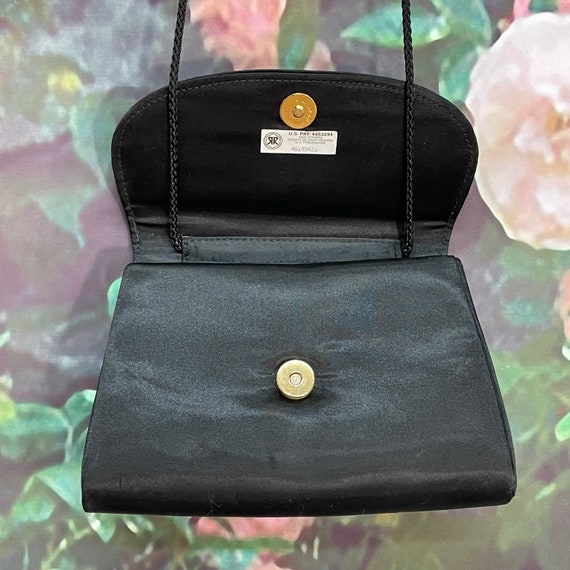 80s La Regale Black Satin Handbag Gold Flower Cla… - image 5