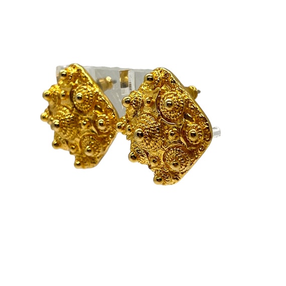 80s Gold Plated Cannetille Earrings Diamond Shape - image 4