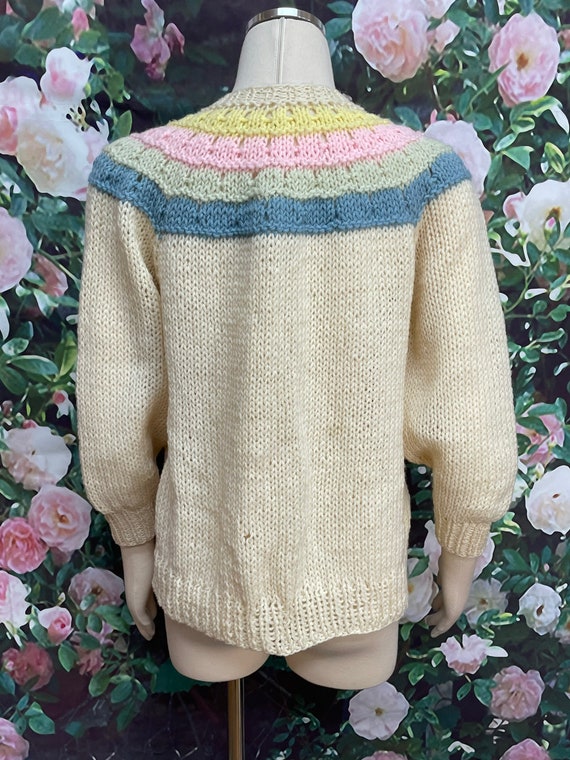 70s Cream Wool Knit Open Cardigan Pastels - image 7