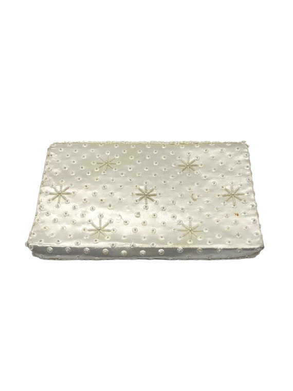 60s Ivory Sequin Envelope Purse Beaded Bridal Clu… - image 6