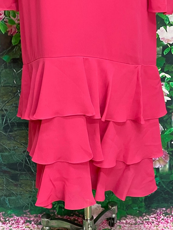 80s Miss Elliette Hot Pink Ruffle Dress Rhineston… - image 5