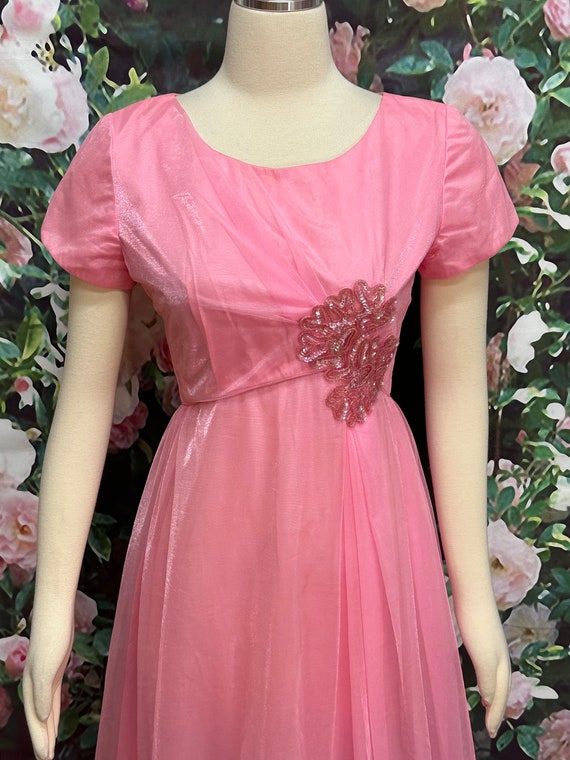 60s Emma Domb Pink Chiffon Maxi Dress Sequin Appl… - image 3