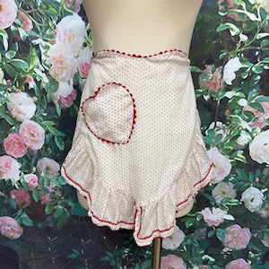 50s Red Flocked Heart Apron Polka Dots Valentine
