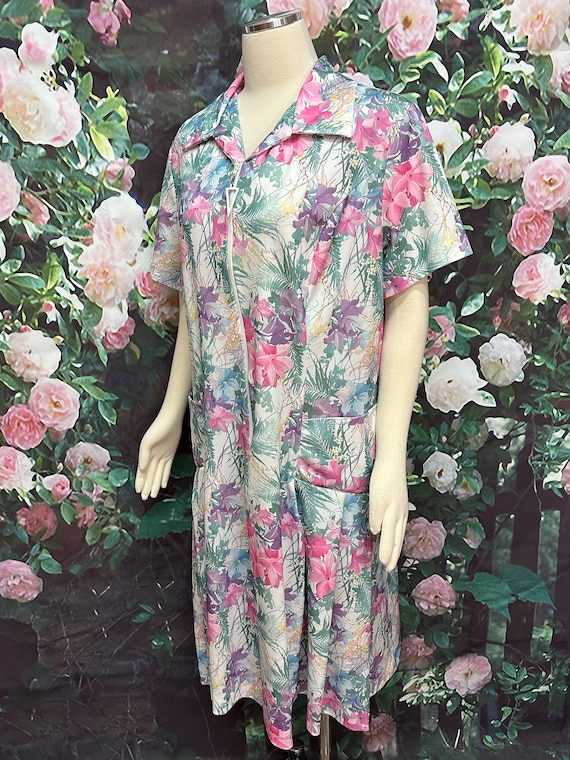70s Pink Floral Zip Dress Ms Lea Plus Size - image 5