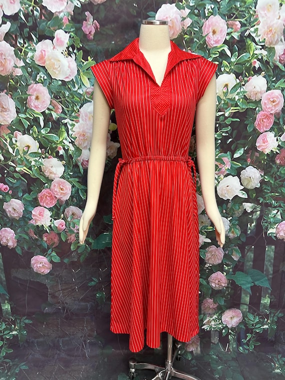 open lace back dress 70s Blue White Red Polyester Dress with Hot Pants, Dimension V main image 0
