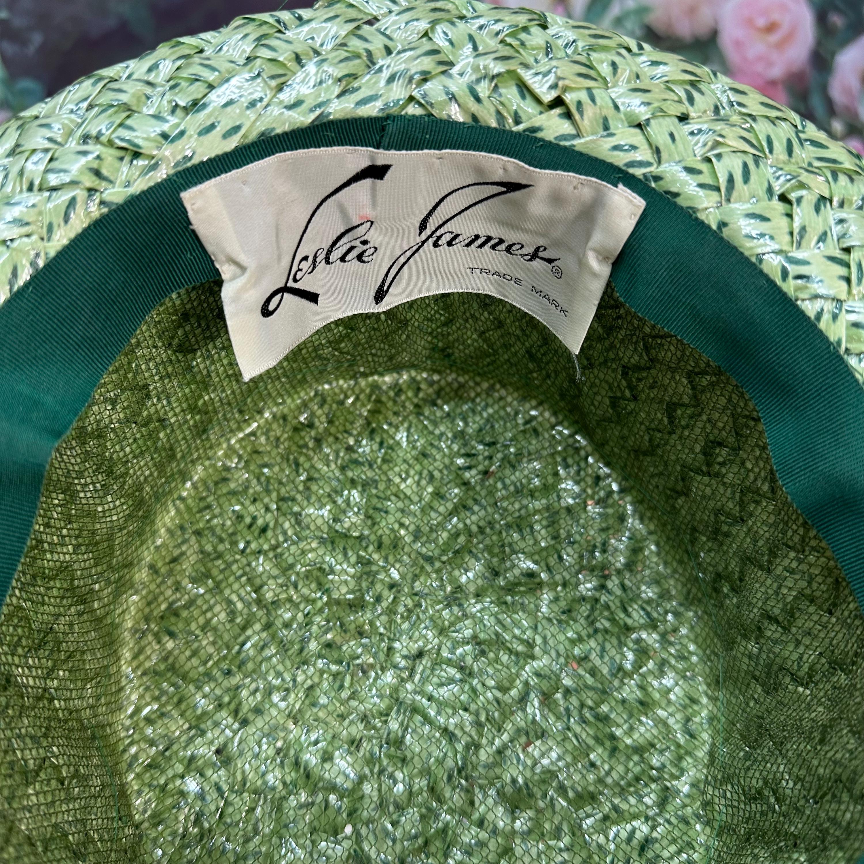 60s Leslie James Green Cellophane Boater Hat Green Net - Etsy display picture 1