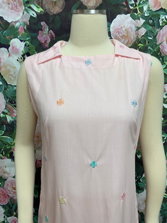 60s Pink Embroidered Pastel Flowers Dress - image 3