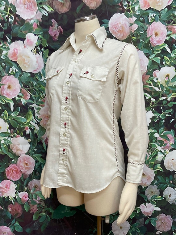 70s Levis for Gals White Western Shirt Floral Emb… - image 6